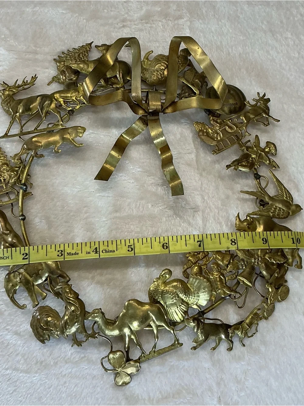 Vintage Brass Animal Motif Holiday Wreath - Decorative Home Accent